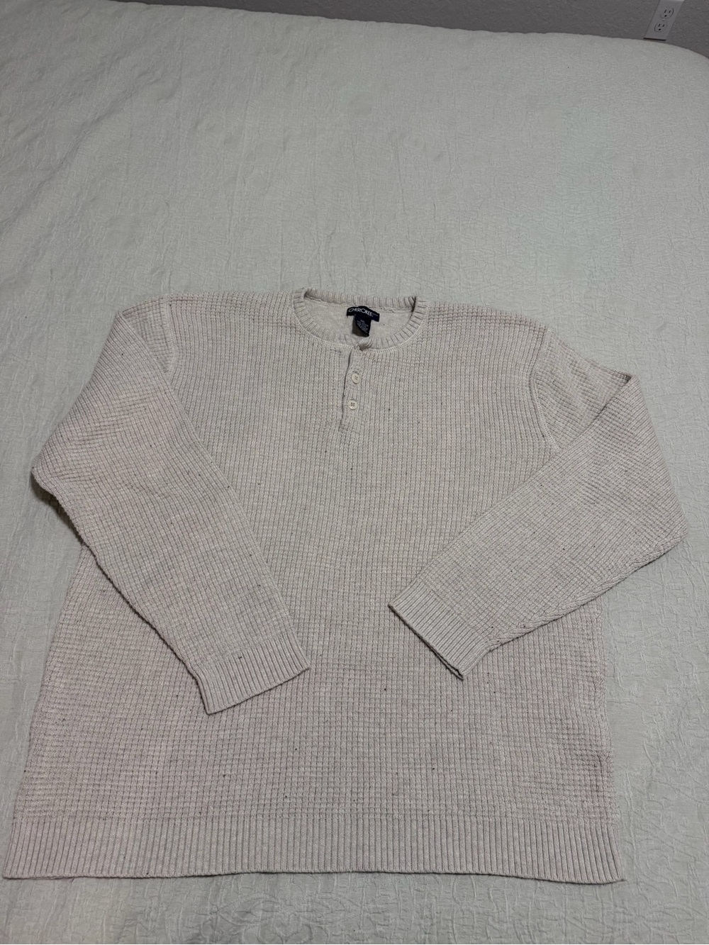 Cherokee Men's Cream Crewneck Henley Sweater